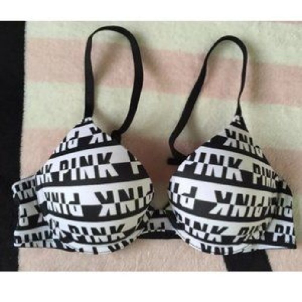 Victoria Secret PINK Black and White logo bra 36B